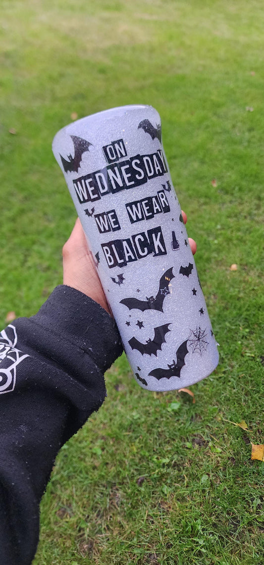Wednesday Addams Epoxy Tumbler 20oz | I Hate Everyone Glitter Skinny Cup | On Wednesdays We Wear Black | Gothic Adult Humor Drinkware