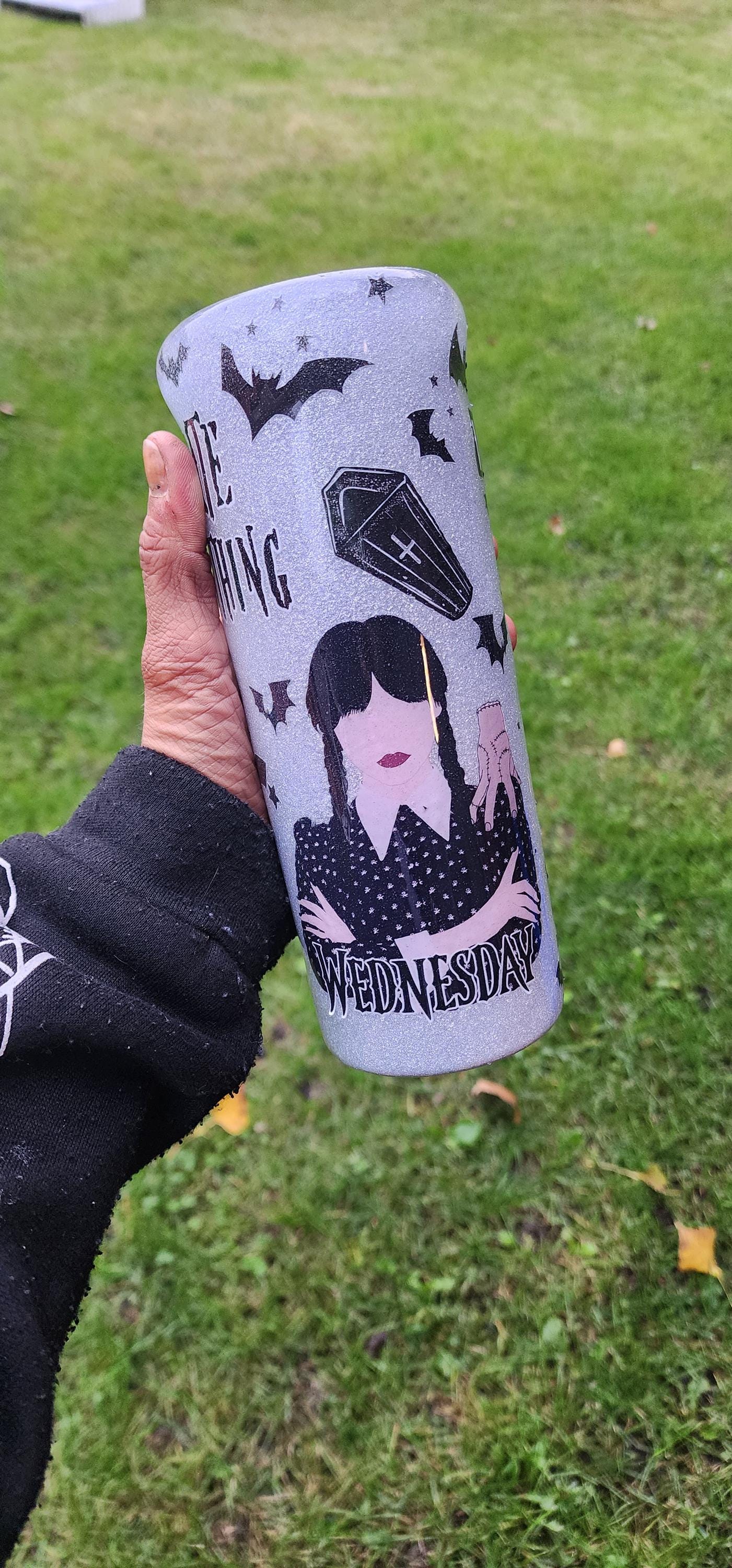 Wednesday Addams Epoxy Tumbler 20oz | I Hate Everyone Glitter Skinny Cup | On Wednesdays We Wear Black | Gothic Adult Humor Drinkware
