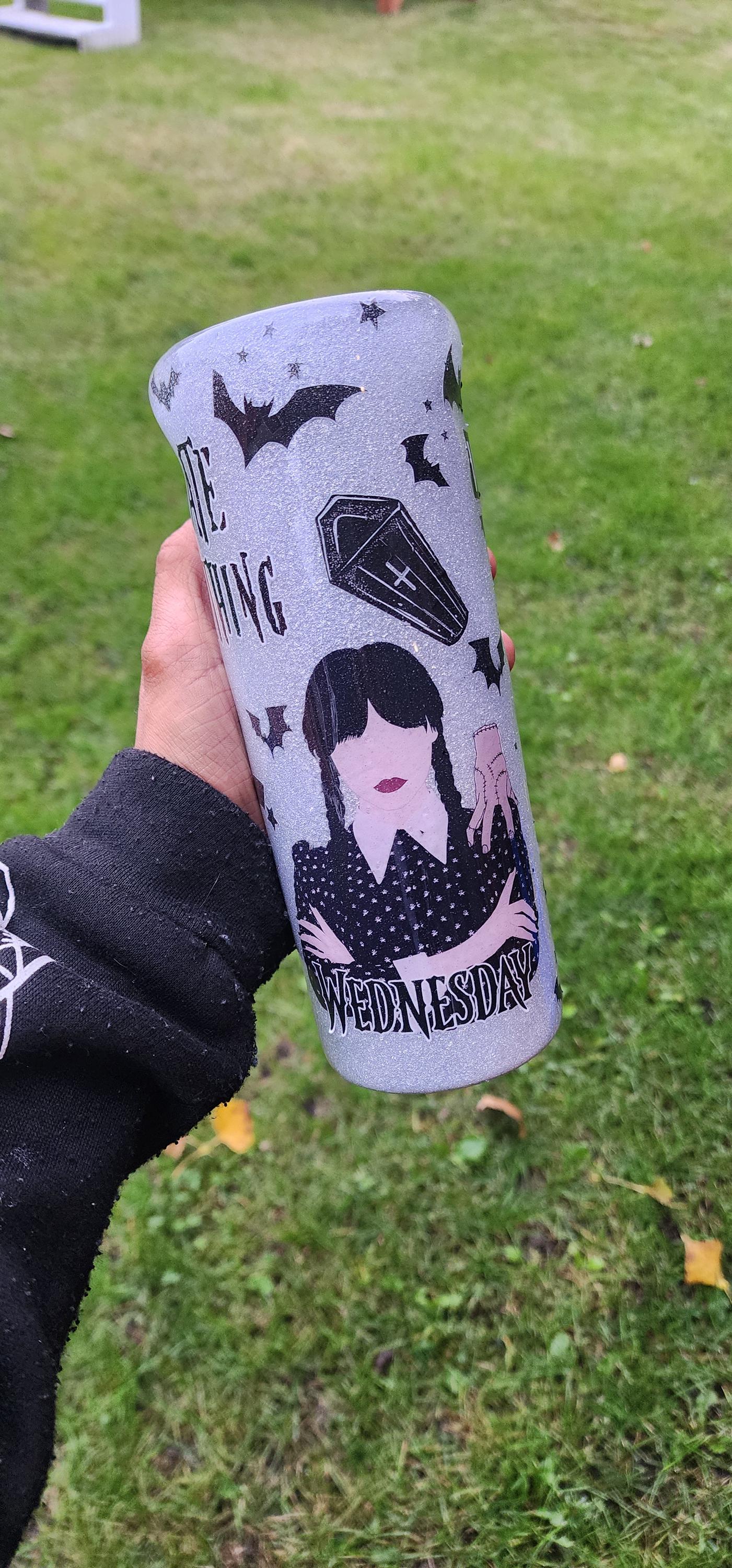 Wednesday Addams Epoxy Tumbler 20oz | I Hate Everyone Glitter Skinny Cup | On Wednesdays We Wear Black | Gothic Adult Humor Drinkware