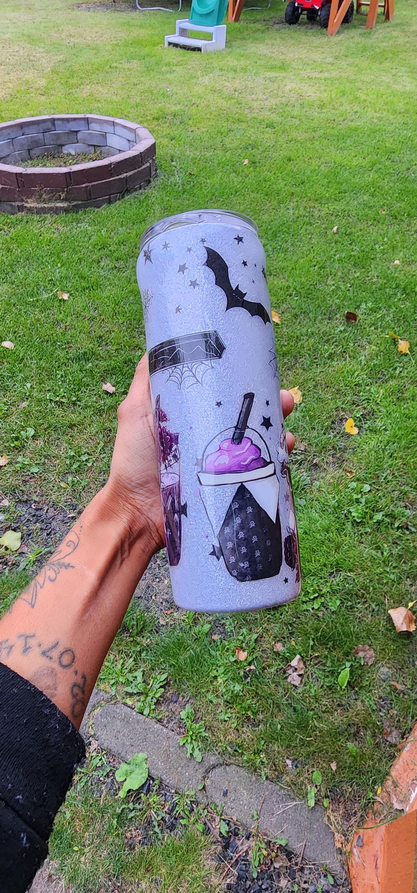 Wednesday Addams Glitter Tumbler – Dark Goth Coffee Mug, Spooky Sassy Halloween Cup