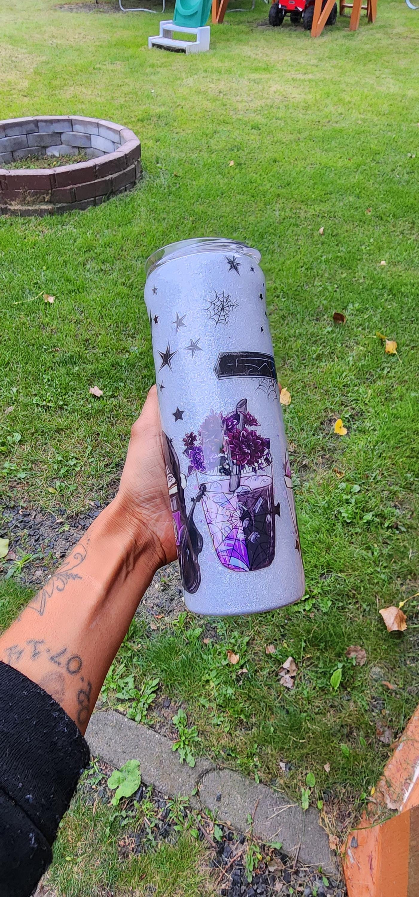 Wednesday Addams Glitter Tumbler – Dark Goth Coffee Mug, Spooky Sassy Halloween Cup