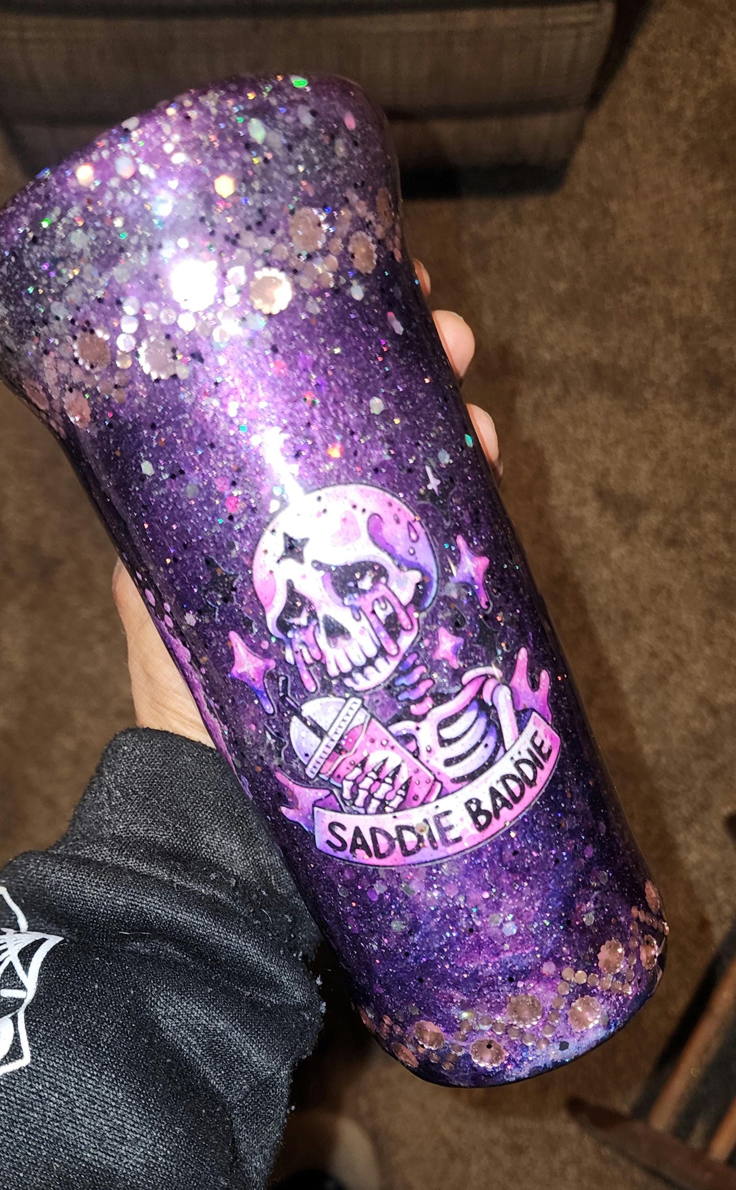 Purple Glitter Skeleton Tumbler: Spooky Goth Drinkware