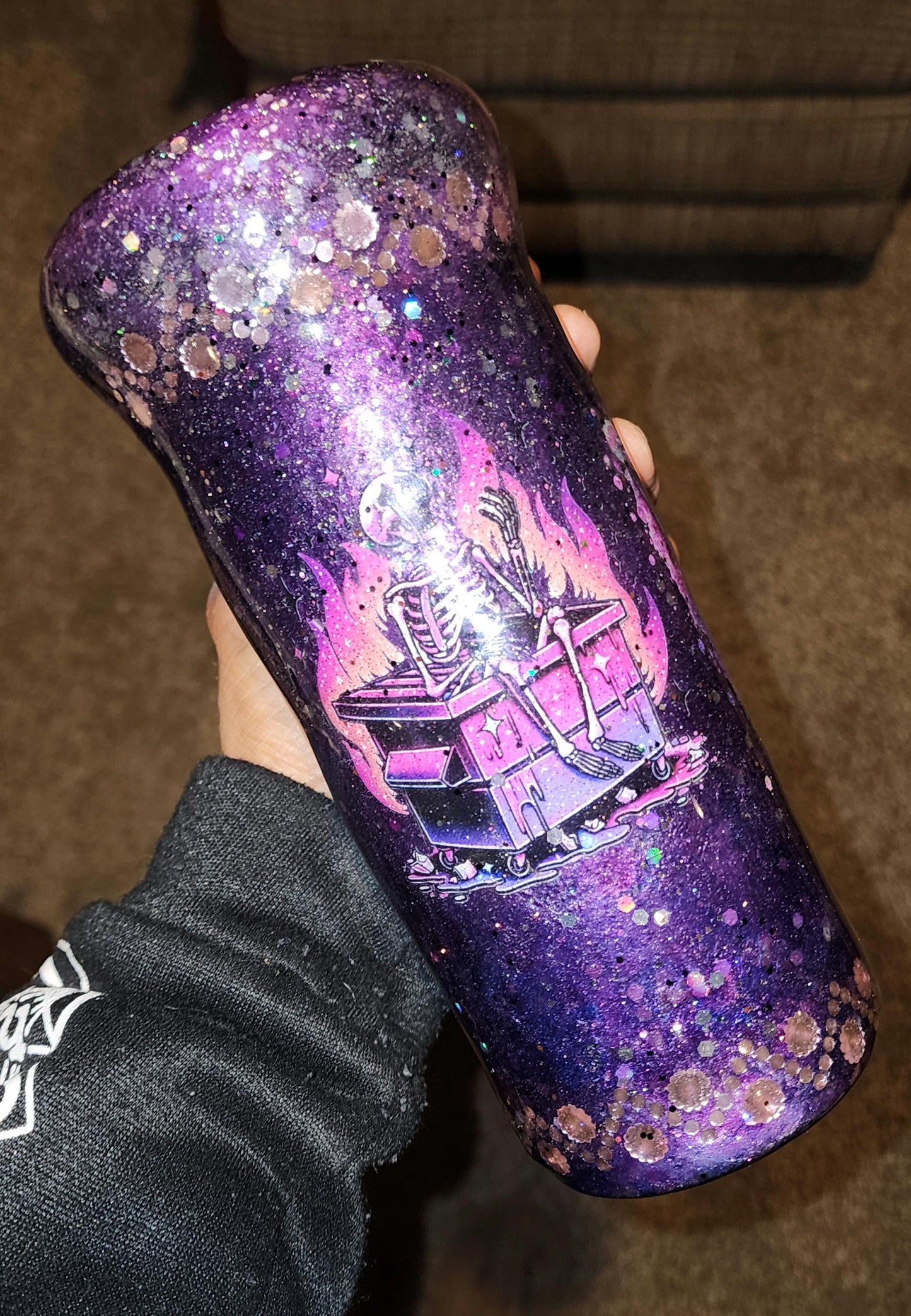 Purple Glitter Skeleton Tumbler: Spooky Goth Drinkware