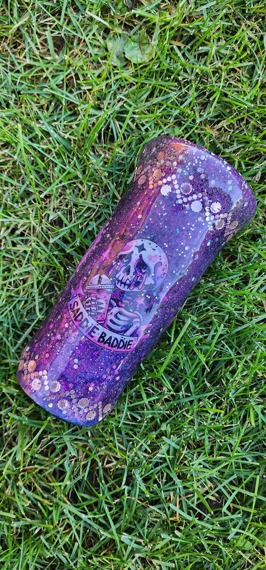 Purple Glitter Skeleton Tumbler: Spooky Goth Drinkware