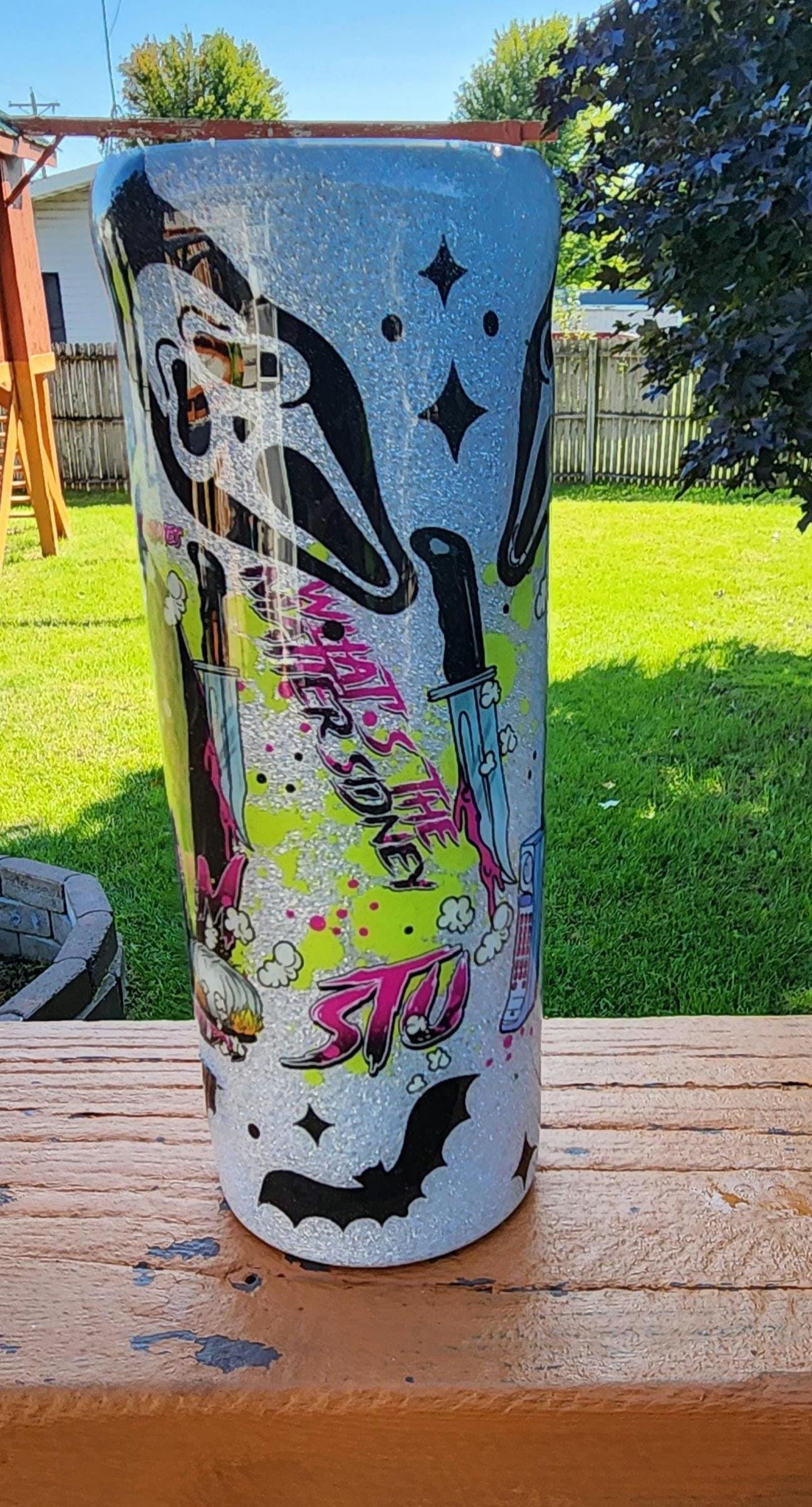 What’s the Matter, Sydney? Ghost Face Horror Movie 20oz Epoxy Tumbler | Scream Inspired Glitter Cup | Scary Movie Fan Gift