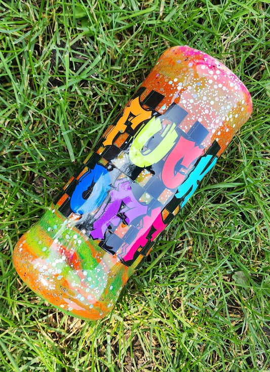 Tie-Dye Attitude Cup – Orange, Pink & Green Glitter Epoxy Tumbler | ‘Fuck Off’ Custom Drinkware