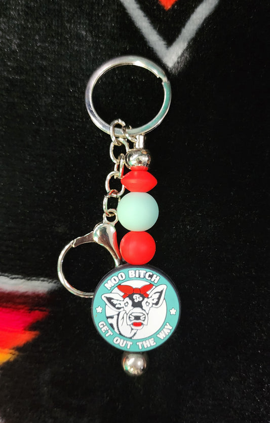 Handmade Cow Keychain – “Moo B**** Get Out The Way” Funny Farm Animal Keychain