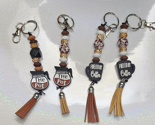 Fueled by Coffee & Addicted to the Pot – Funny Handmade Beaded Keychain