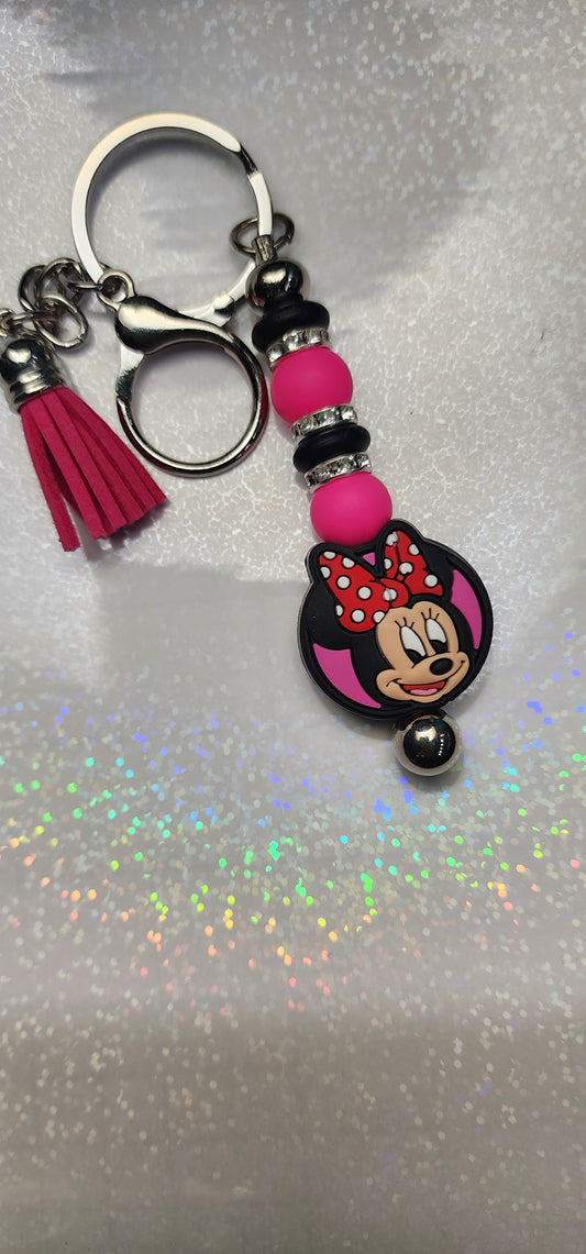 Handmade Minnie Mouse Keychain: Pink Tassel Charm