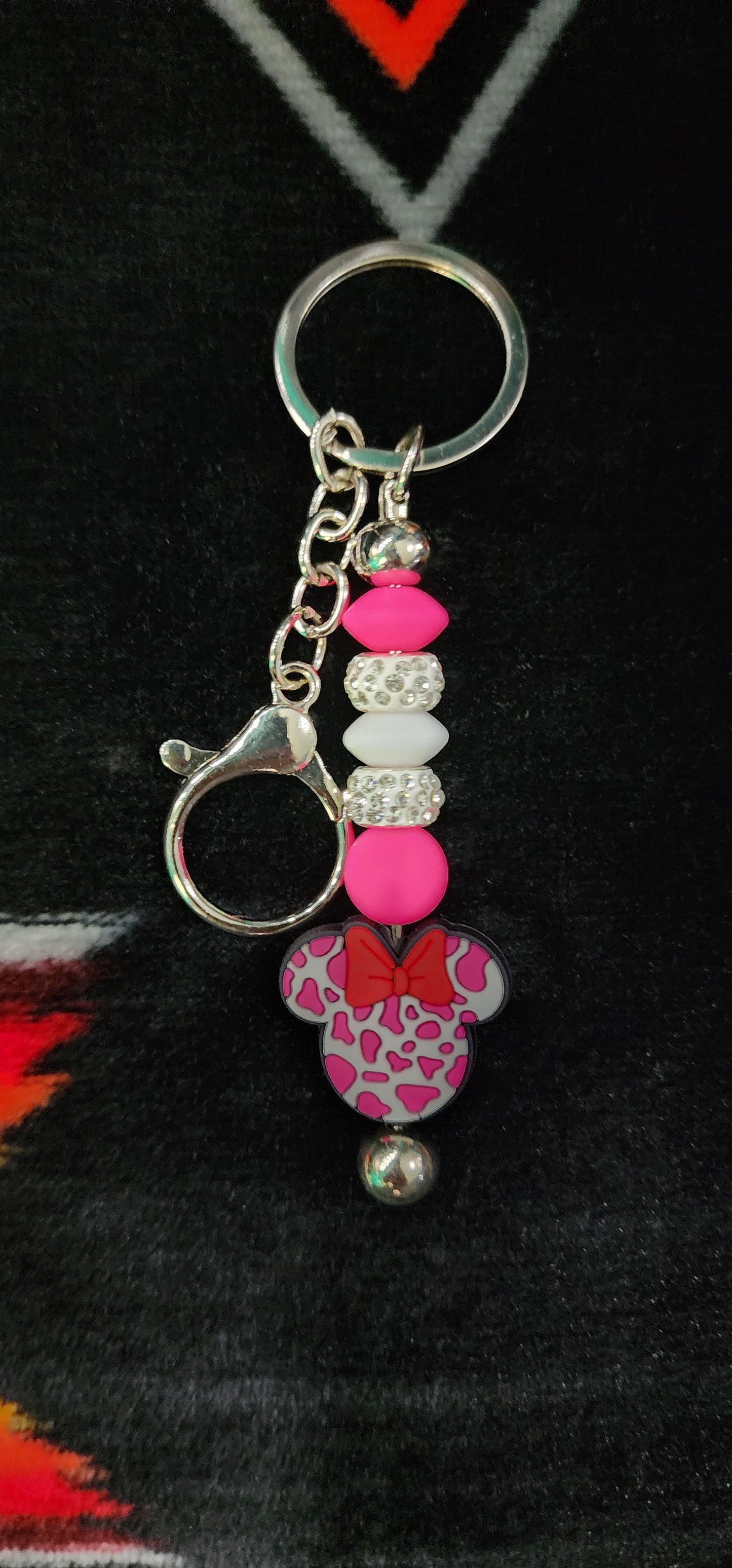 Handmade Minnie Mouse Keychain – Cow Print Bow, Disney-Inspired Gift, Cute Sassy Accessory