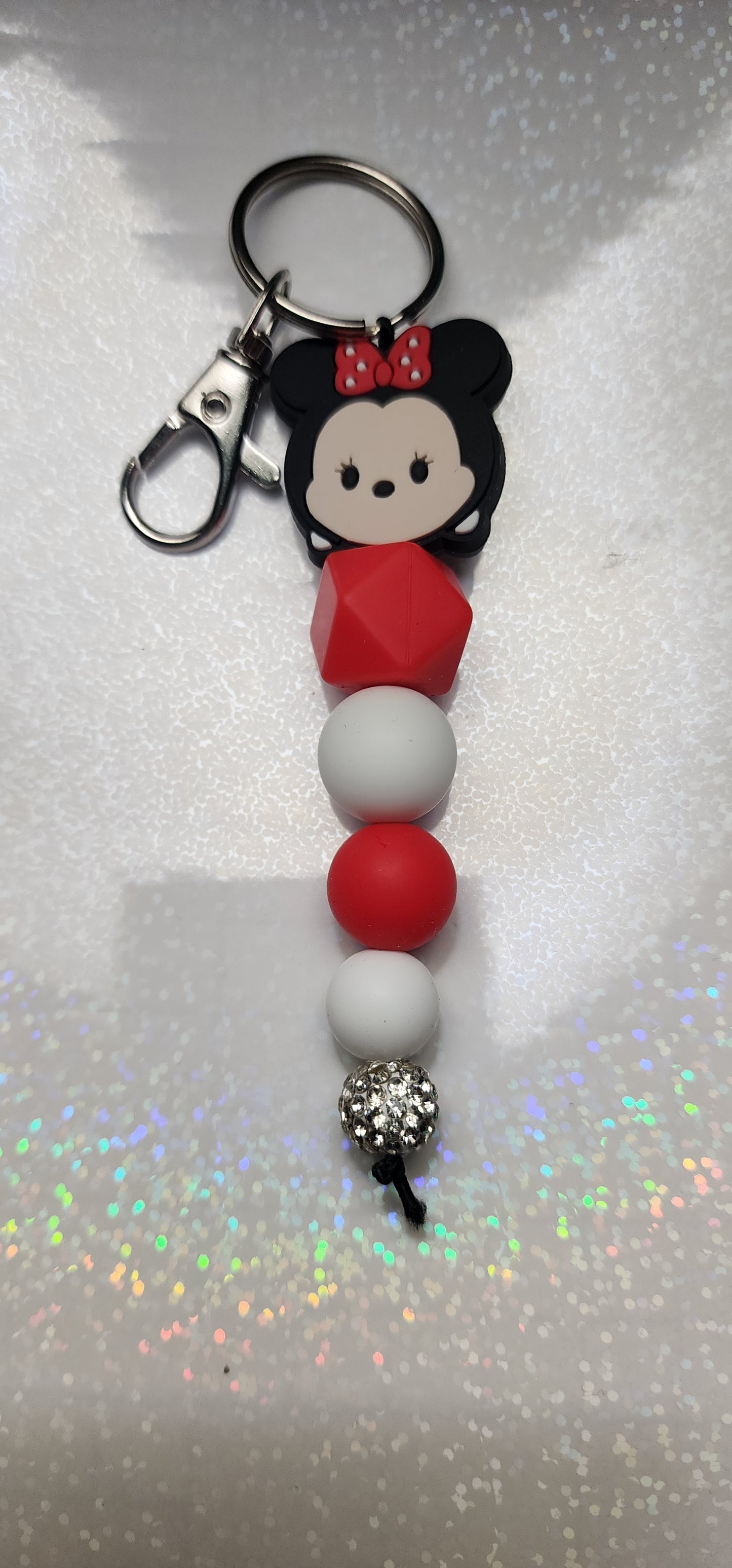 Handmade Minnie Mouse Keychain: Pink Tassel Charm