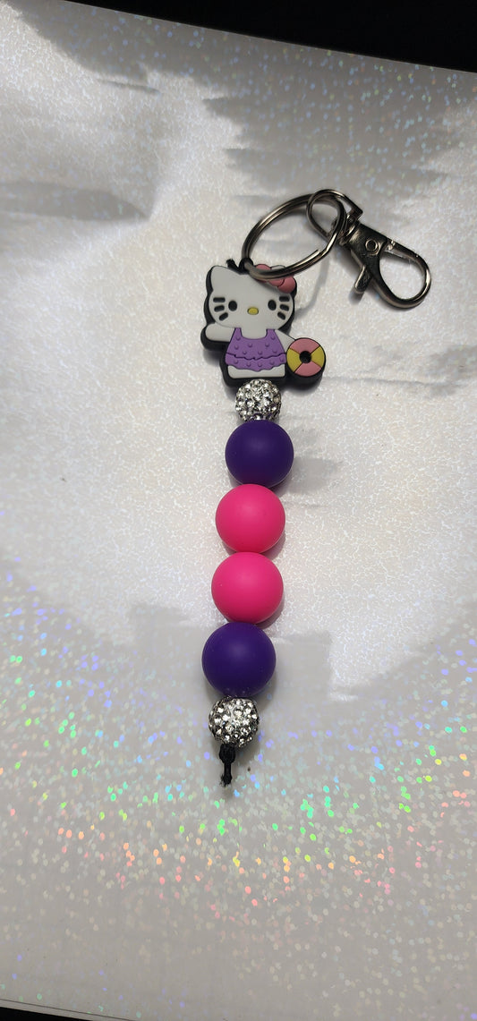 Handmade Hello Kitty Keychain – Pink & Purple Charm, Cute Bag or Key Accessory, Kawaii Gift