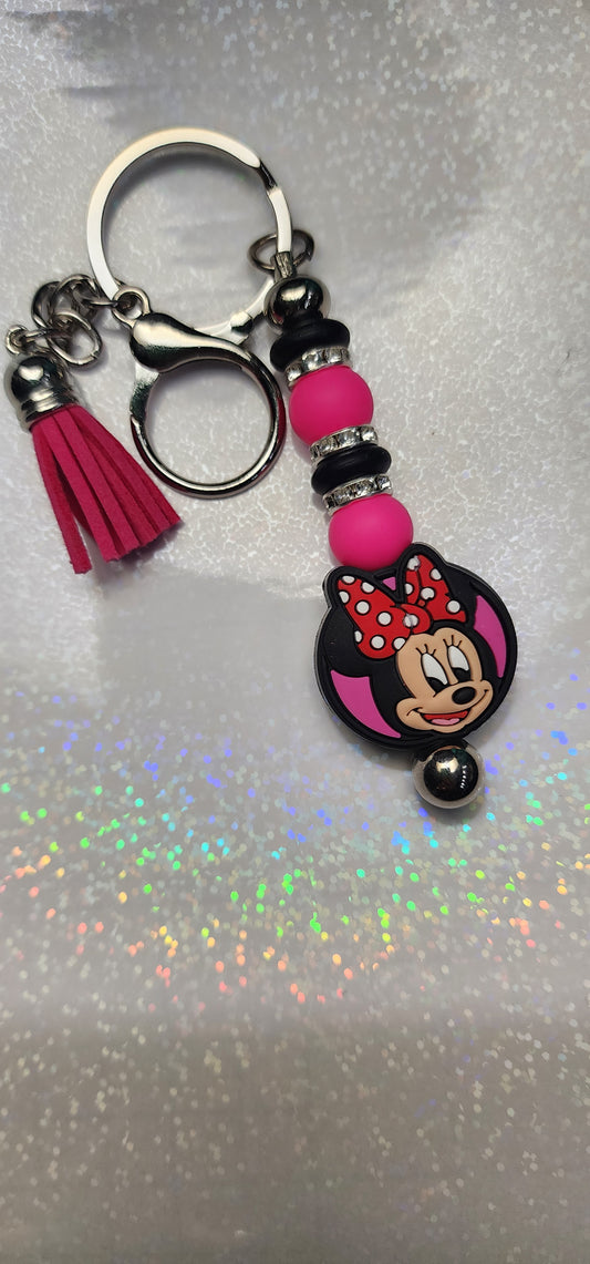 Handmade Minnie Mouse Keychain: Pink Tassel Charm
