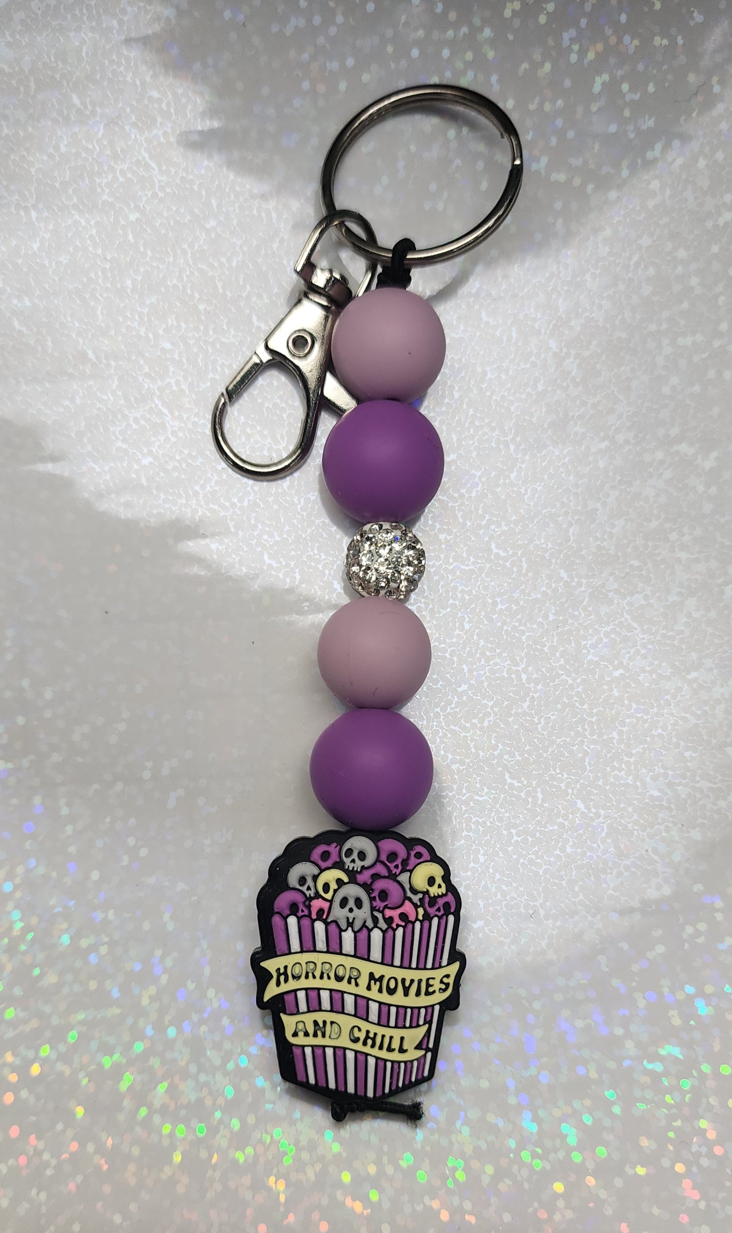 Purple Horror Movies and Chill Keychain