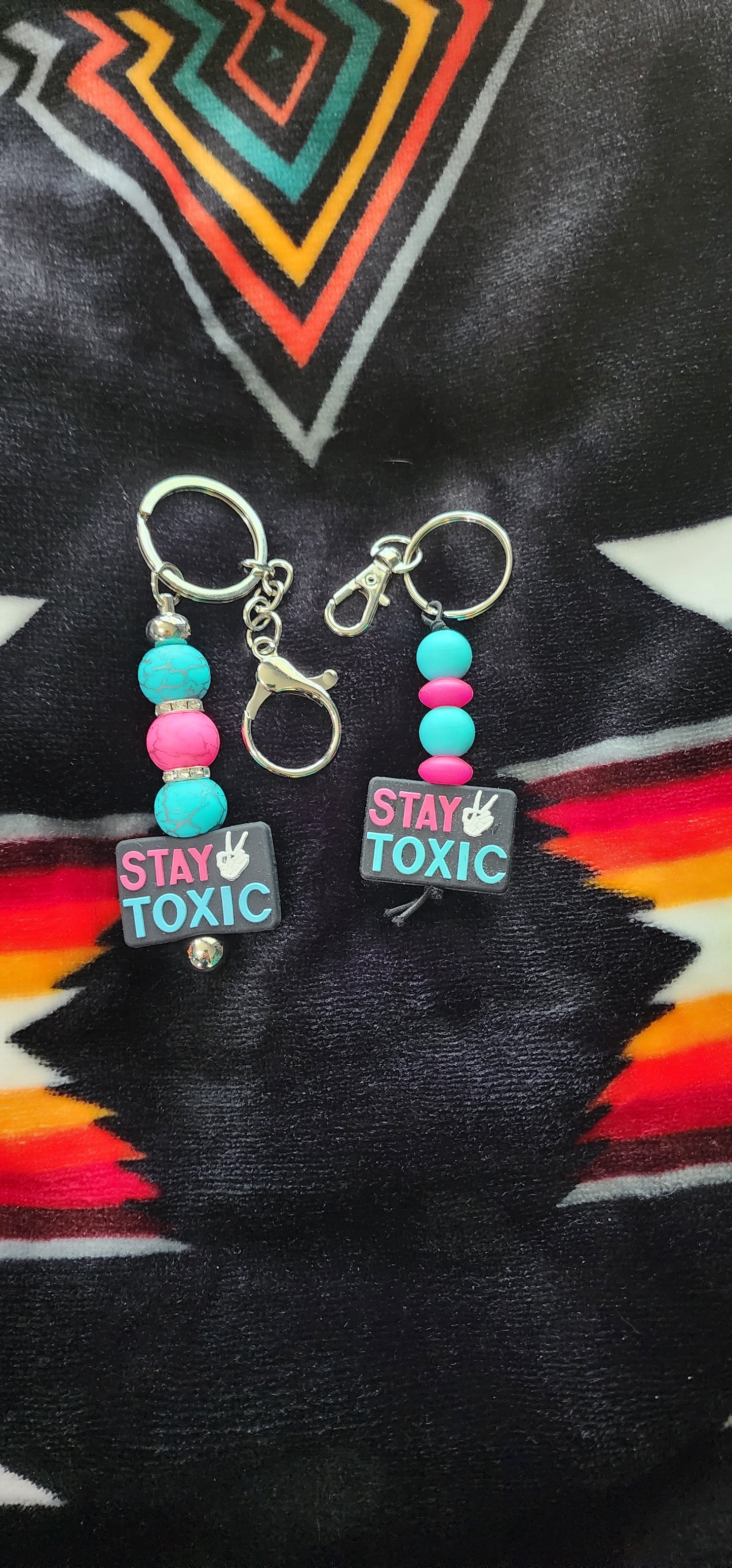 Beaded Keychain Stay Toxic Trendy Handmade Gift Colorful Beads Charm Key Ring Accessory for Women Men