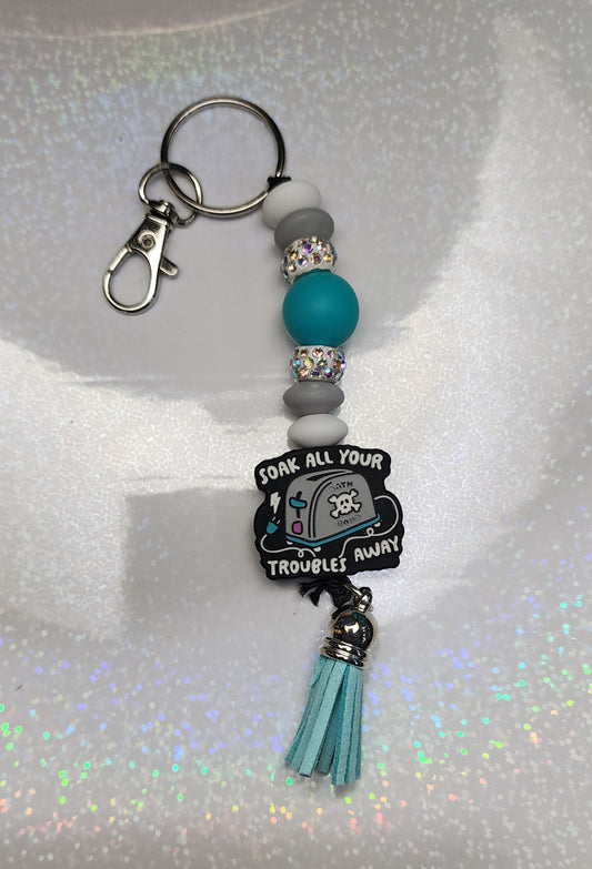 Toaster Soak All Your Troubles Away Keychain – Teal & Purple Handmade Charm, Funny Quirky Gift, Bag Accessory