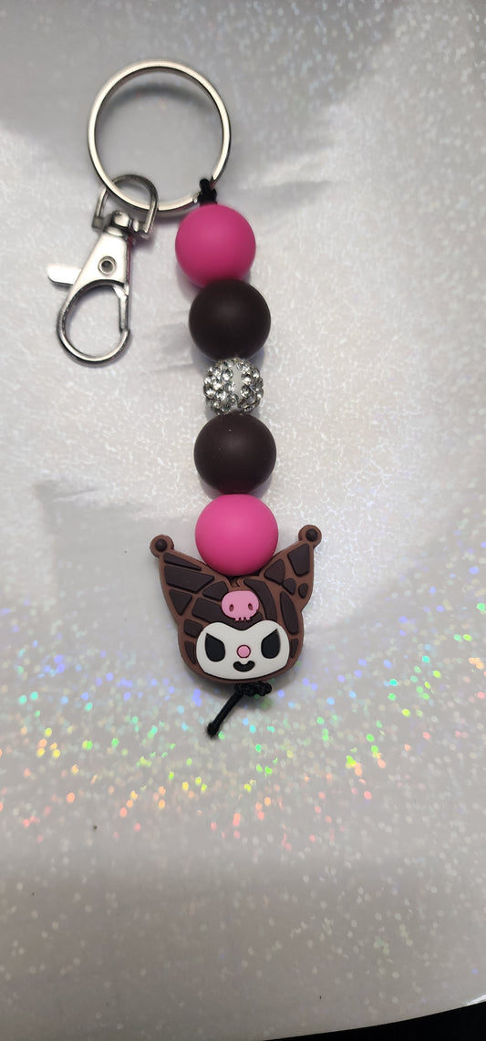 Handmade Hello Kitty Keychain – Pink & Brown Beaded Charm, Cute Cat Keyring, Kawaii Bag Accessory, Gift for Hello Kitty Fans