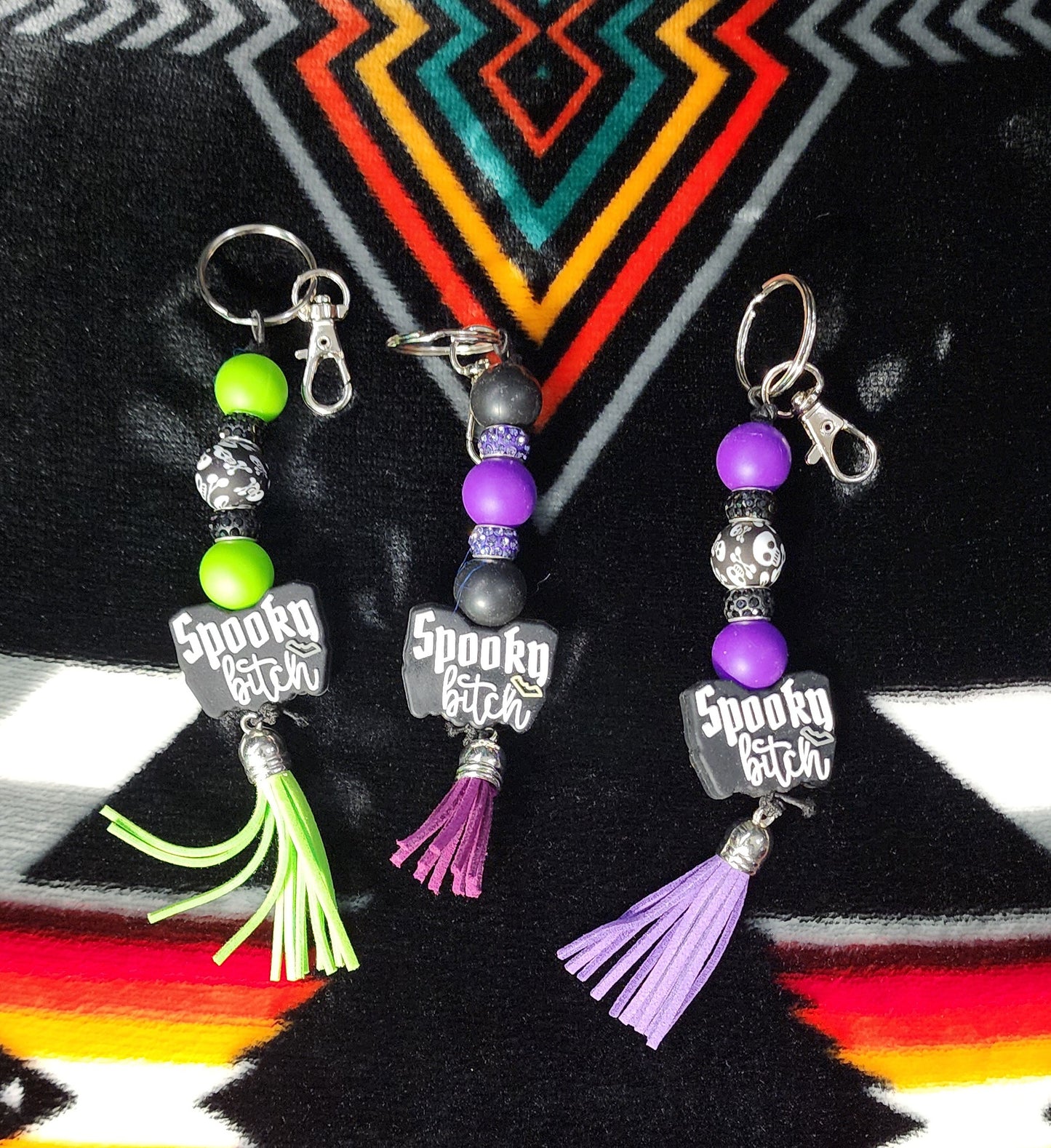 Spooky B*tch Beaded Keychain with Tassel