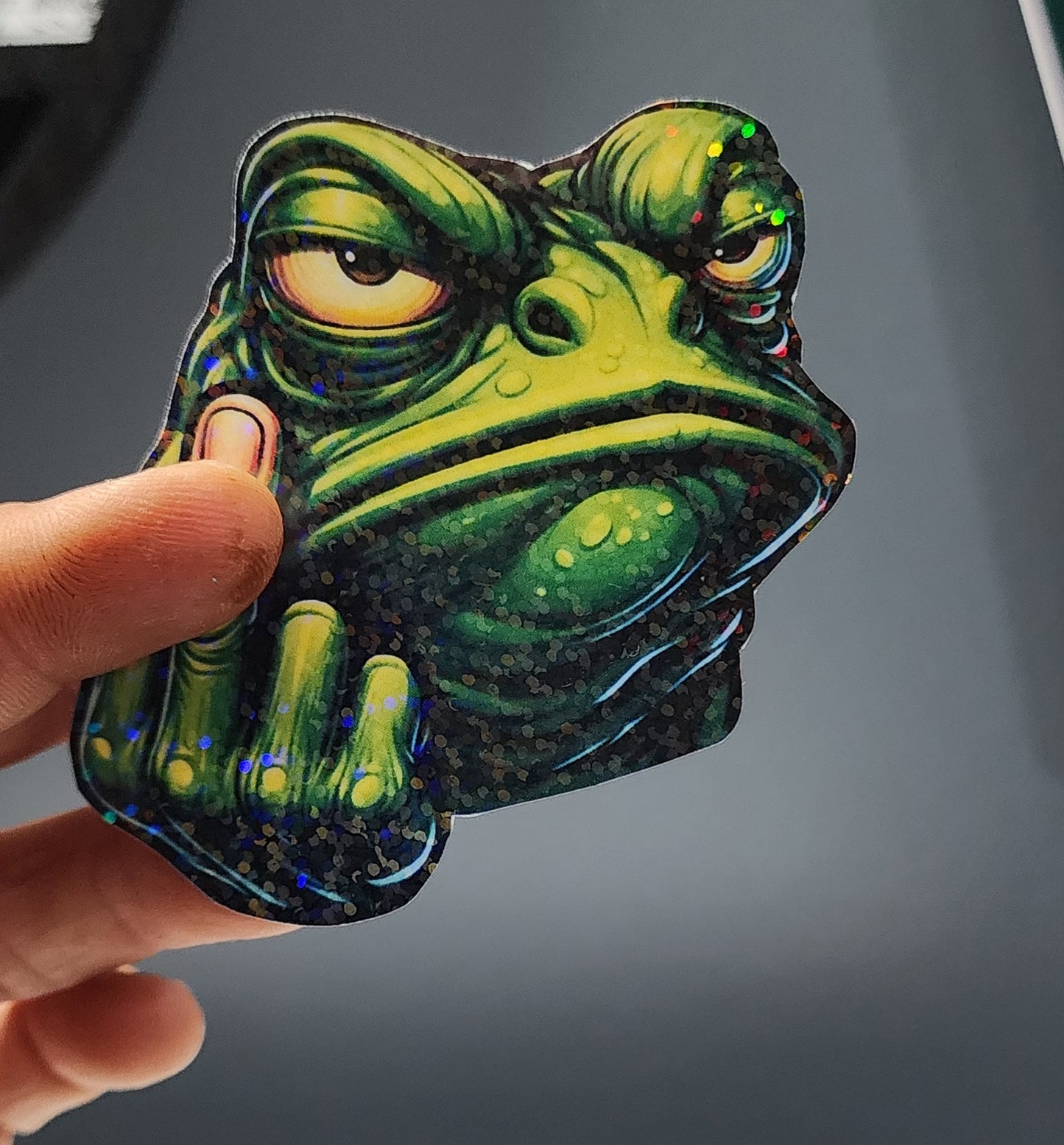 Angry Frog Sticker | Funny 3x3 Vinyl Decal | Middle Finger Meme Sticker | Rude Frog Laptop & Water Bottle Sticker | Sarcastic Gift