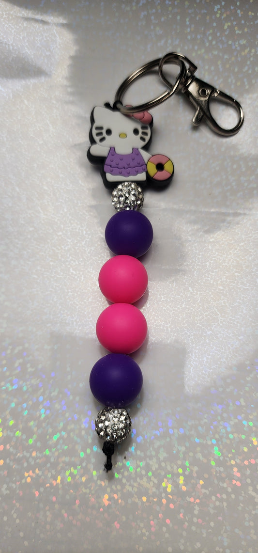 Handmade Hello Kitty Keychain – Pink & Purple Charm, Cute Bag or Key Accessory, Kawaii Gift