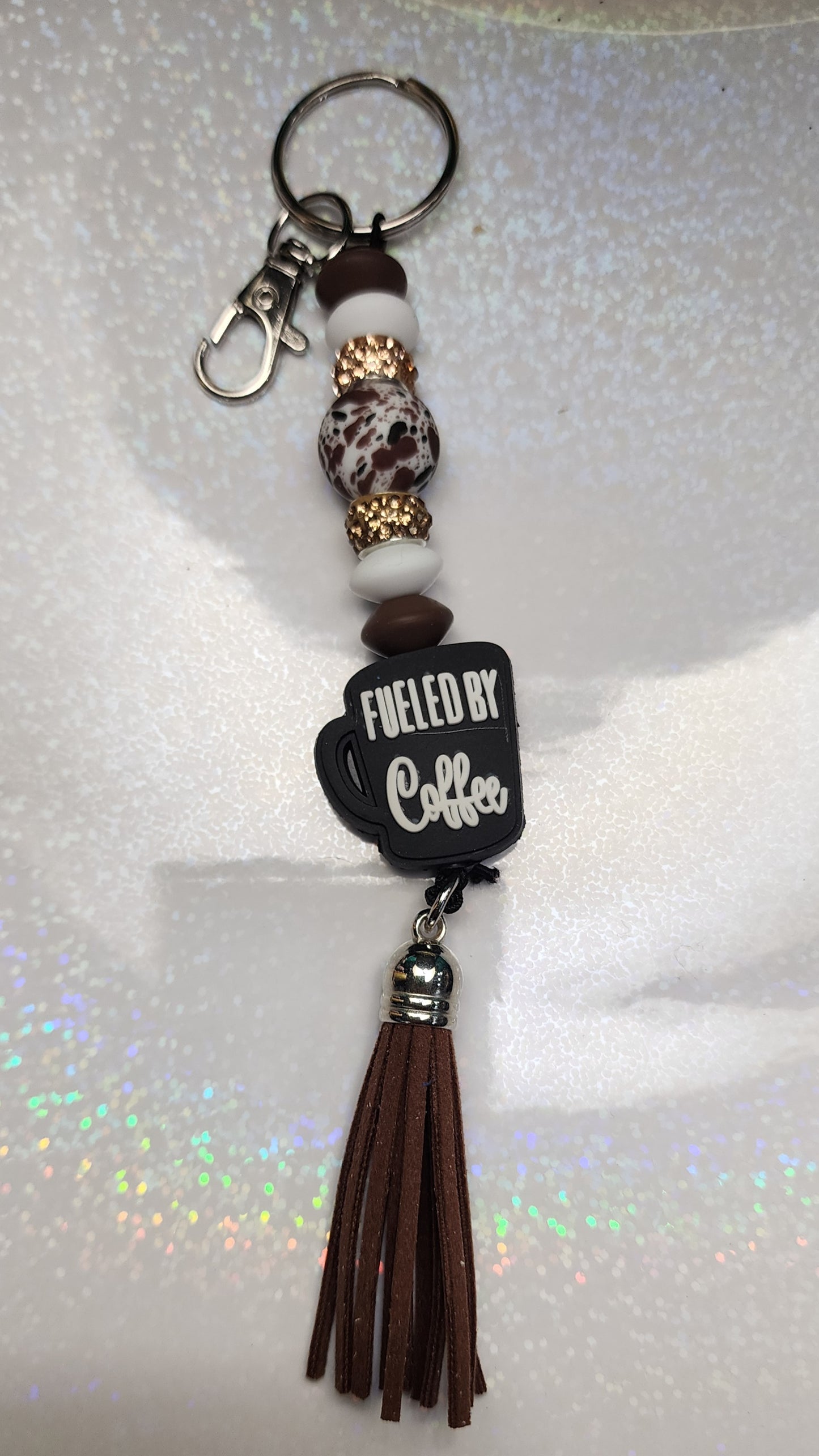 Fueled by Coffee & Addicted to the Pot – Funny Handmade Beaded Keychain