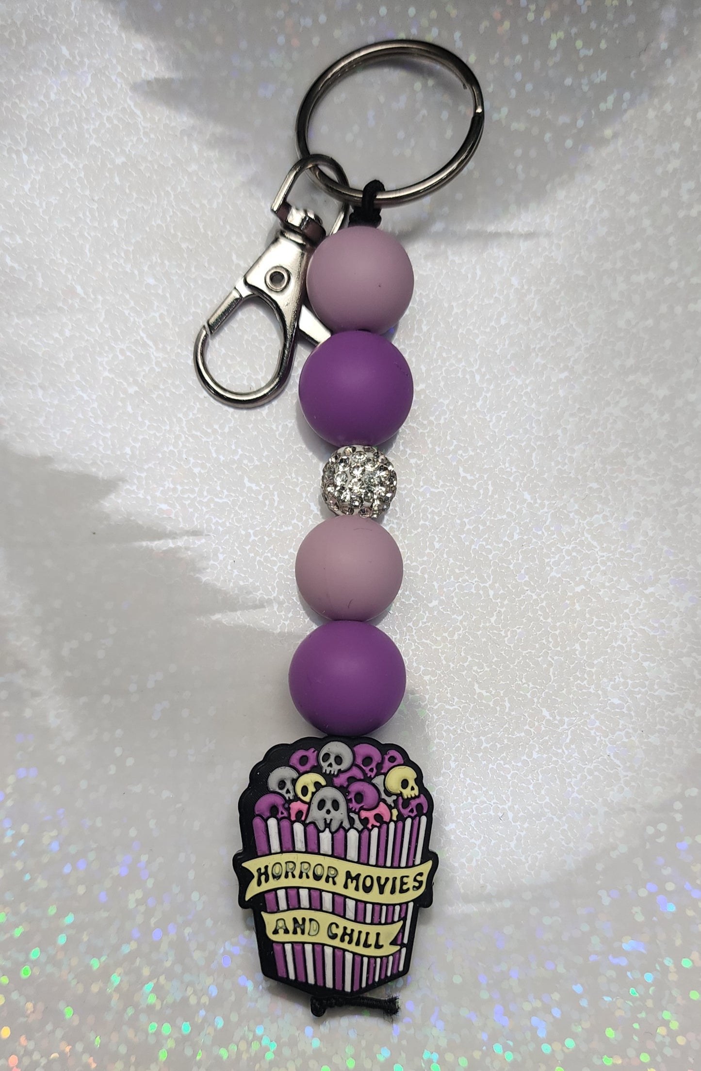 Purple Horror Movies and Chill Keychain
