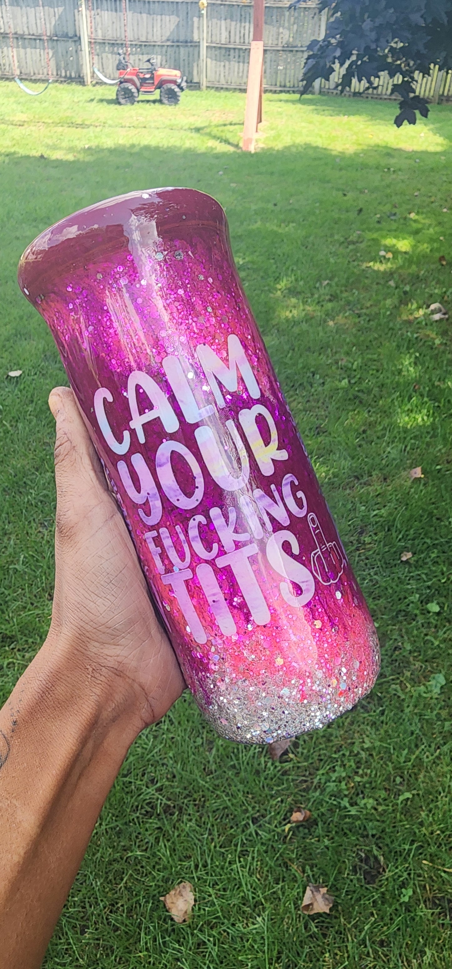 💖 Calm Your Fucking Tits | Pink Epoxy Swirl Tumbler | 20oz/30oz Stainless Steel Glitter Cup | You Can't Break What's Already Broken