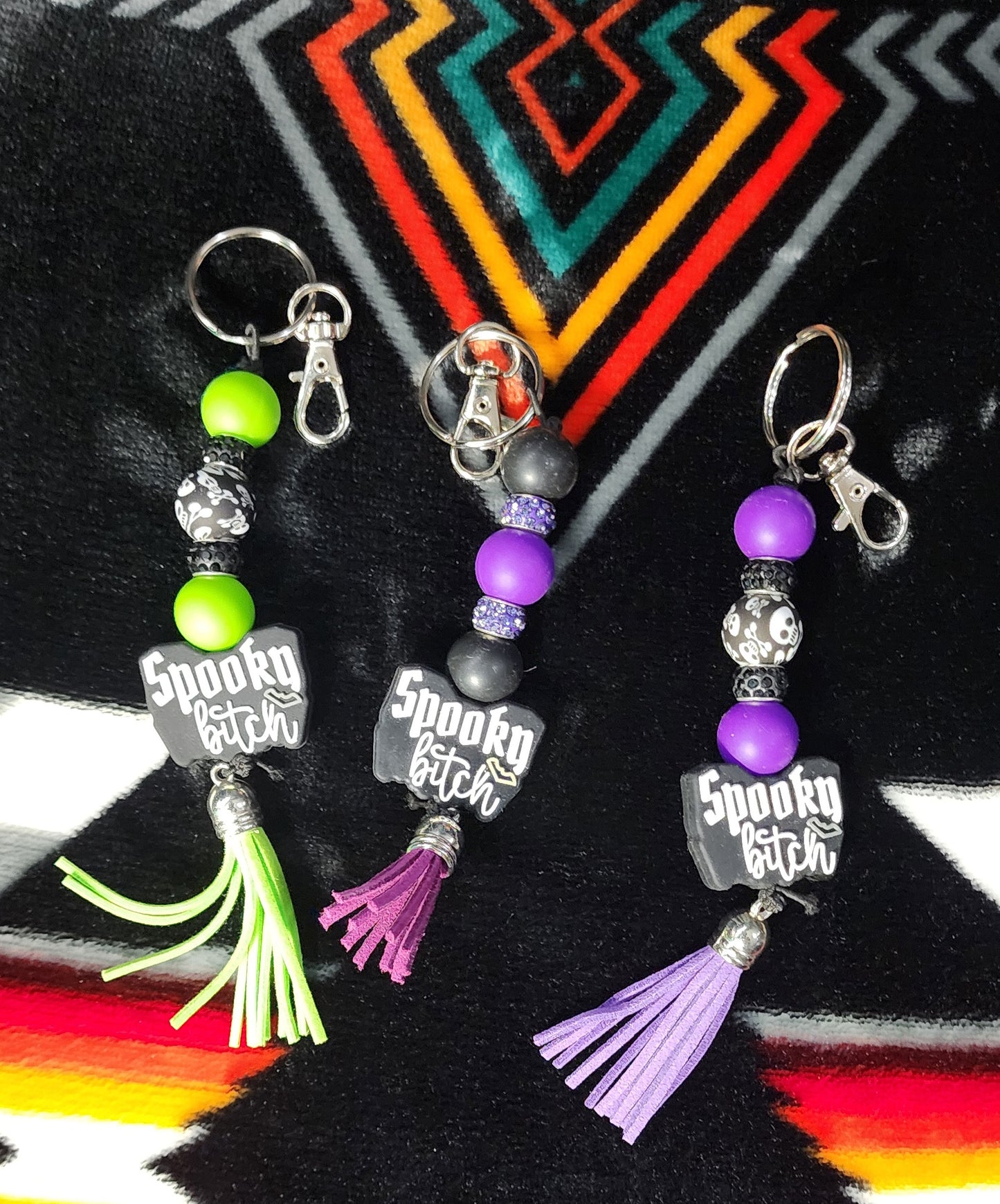 Spooky B*tch Beaded Keychain with Tassel