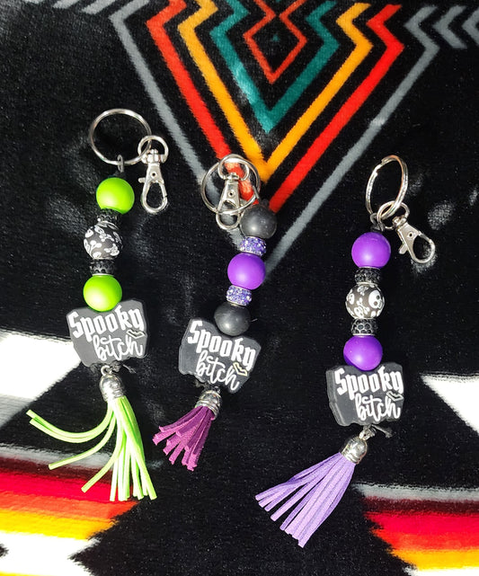 Spooky B*tch Beaded Keychain with Tassel
