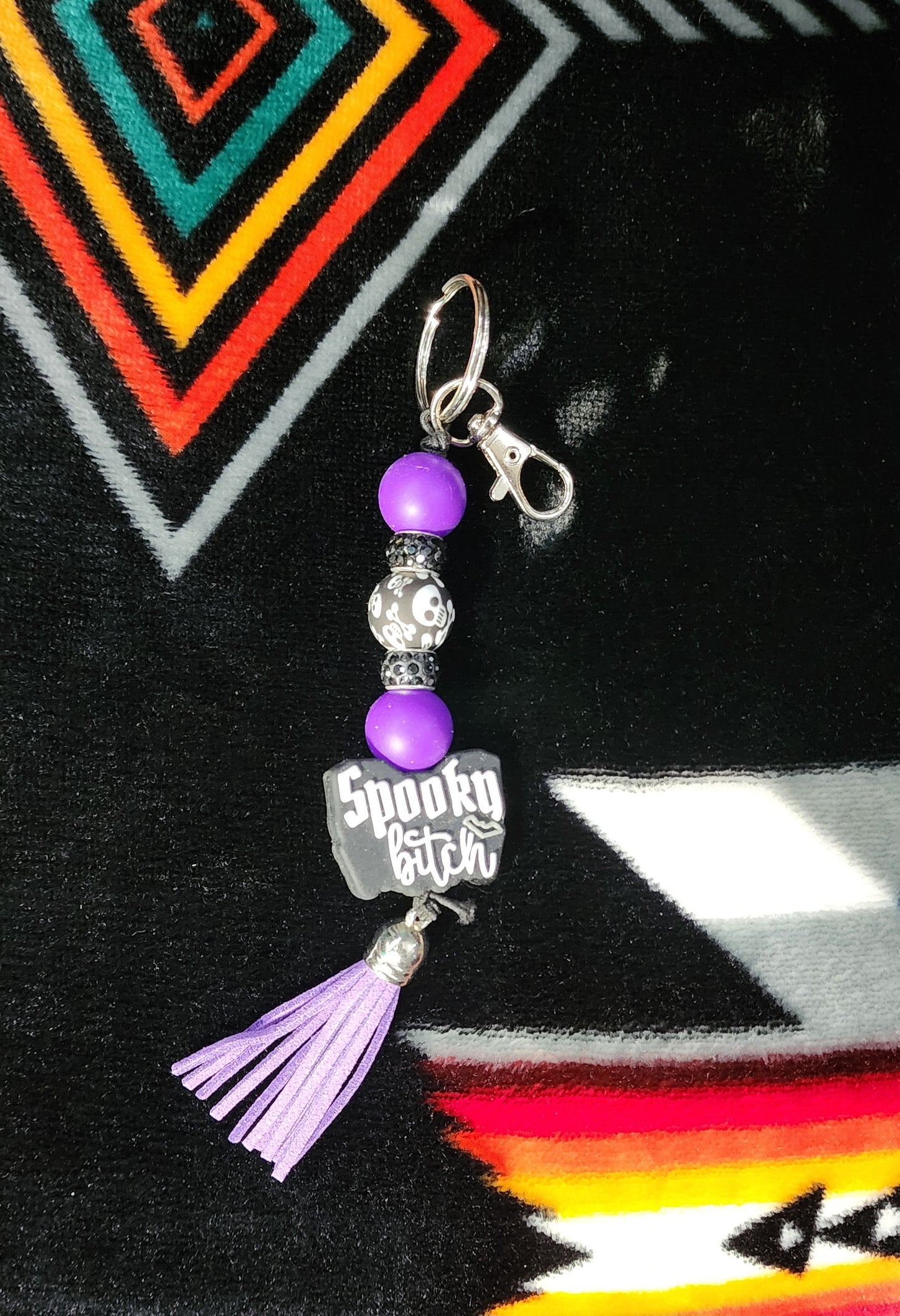 Spooky B*tch Beaded Keychain with Tassel