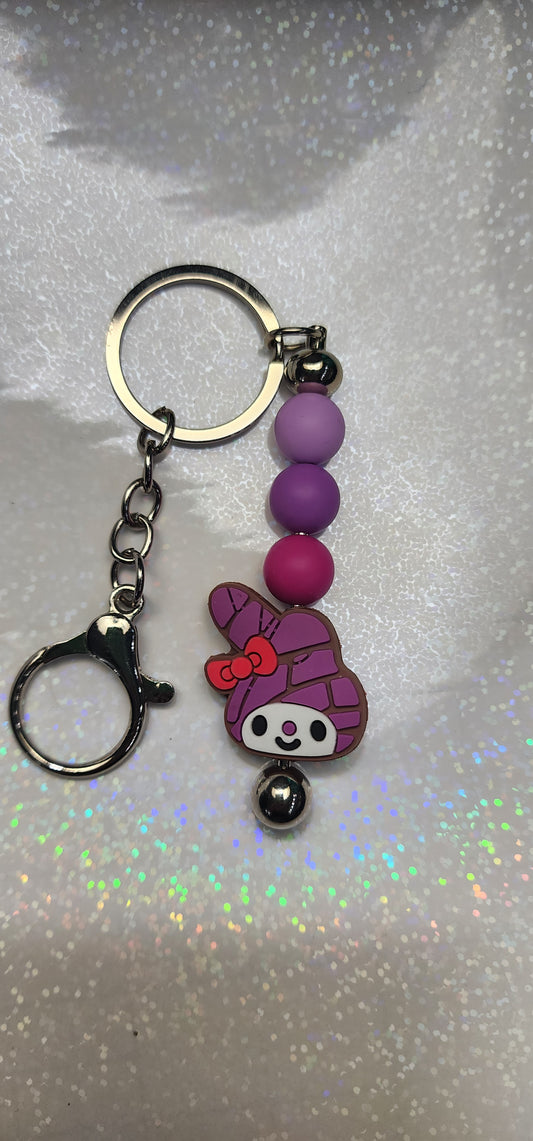 Purple Handmade Hello Kitty Beaded Keychain