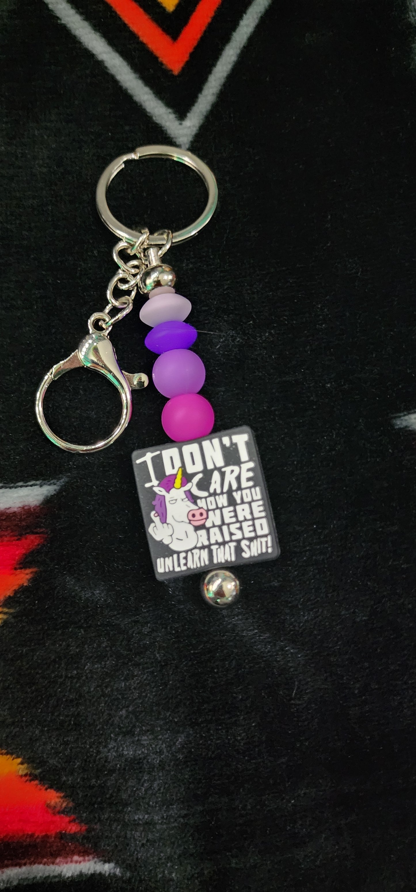Unicorn Middle Finger Keychain – “I Don’t Care Who Raised You, Unlearn That Sh*t” – Funny Attitude Keychain