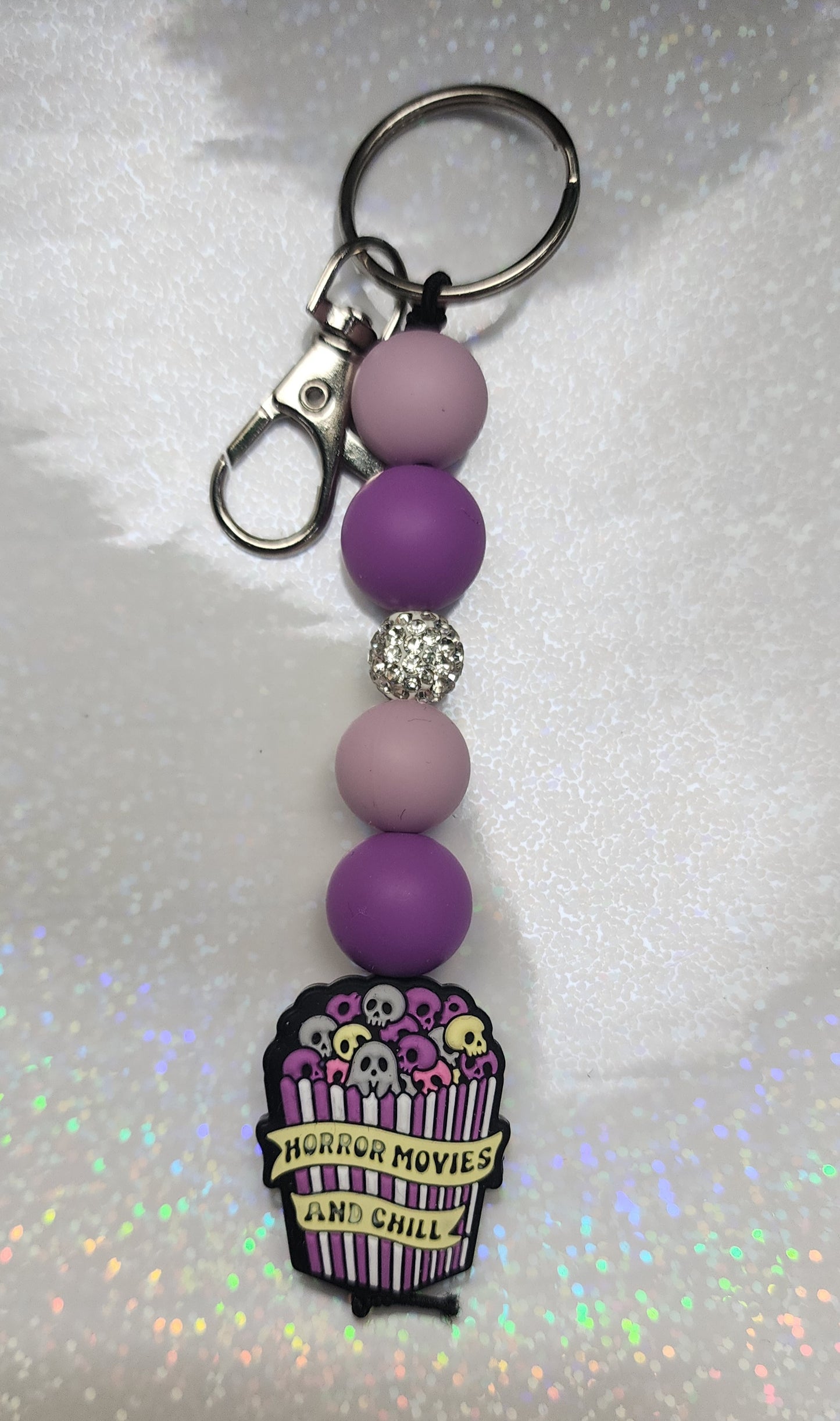 Purple Horror Movies and Chill Keychain