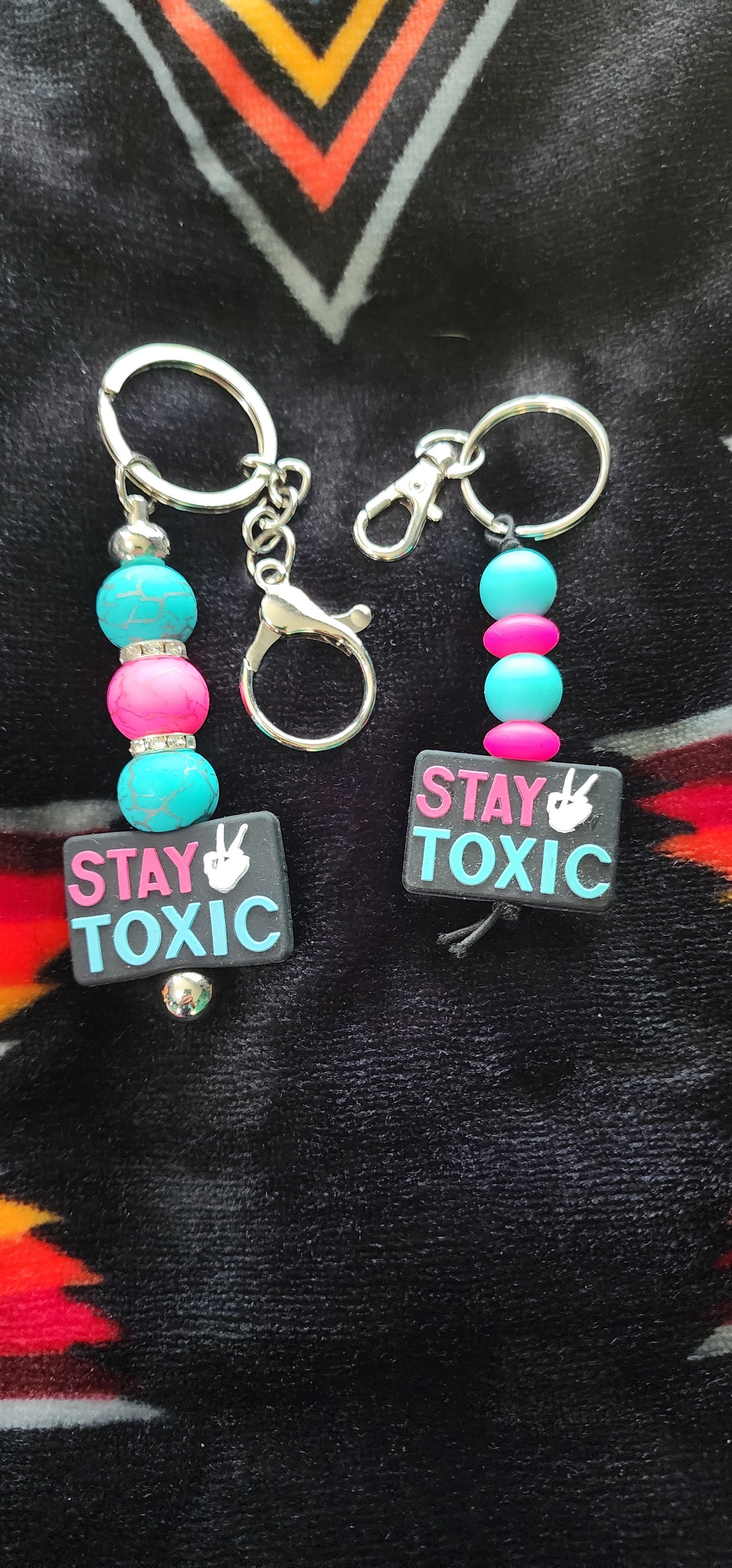 Beaded Keychain Stay Toxic Trendy Handmade Gift Colorful Beads Charm Key Ring Accessory for Women Men