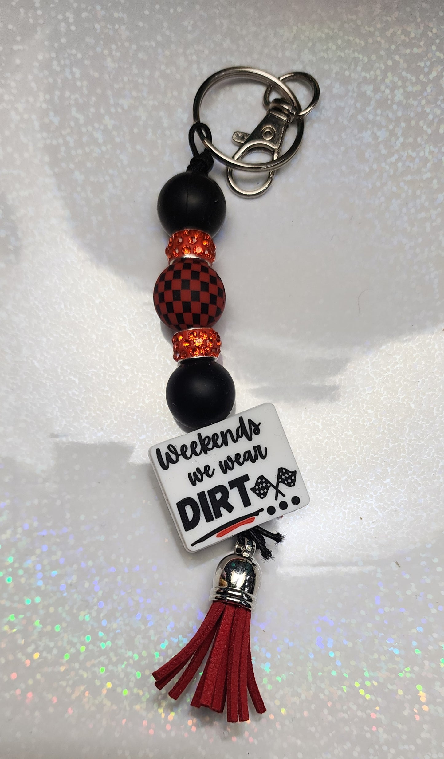 Dirt Race Track Beaded Keychain – Weekends Are for Dirt, Handmade Racing Lover Gift – Sassy Bag Charm