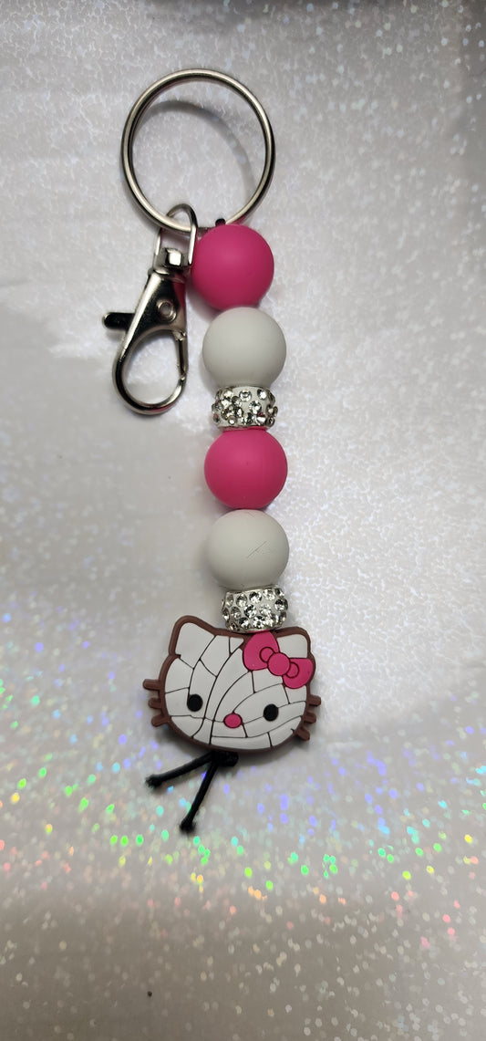 Handmade Hello Kitty Keychain – Pink Bow Beaded Charm | Cute Cat Keyring | Kawaii Bag Accessory for Hello Kitty Fans