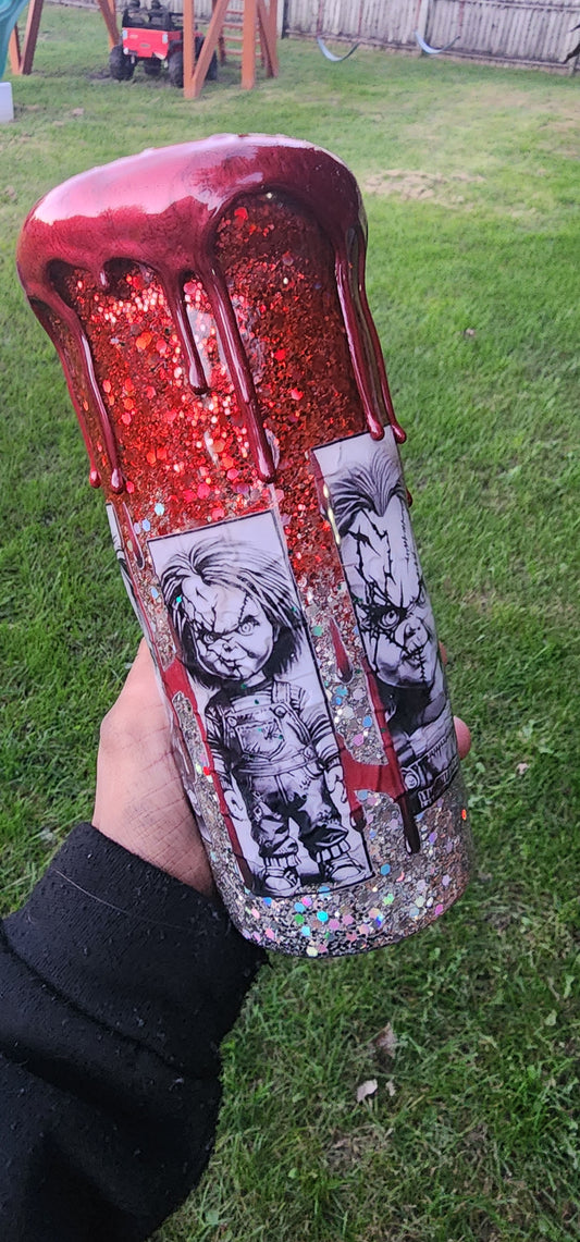 Chucky Horror 20oz Epoxy Stainless Steel Drip Tumbler – Creepy Cute Horror Cup, Scary Movie Fan Gift, Halloween Bloody Horror Drinkware
