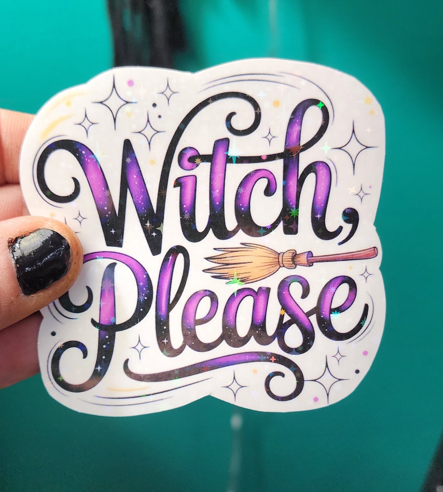 Purple Witch Please Sticker | Cute Witch Broomstick Decal | Spooky Halloween Sticker | Laptop, Water Bottle, Journal | Witchy Aesthetic