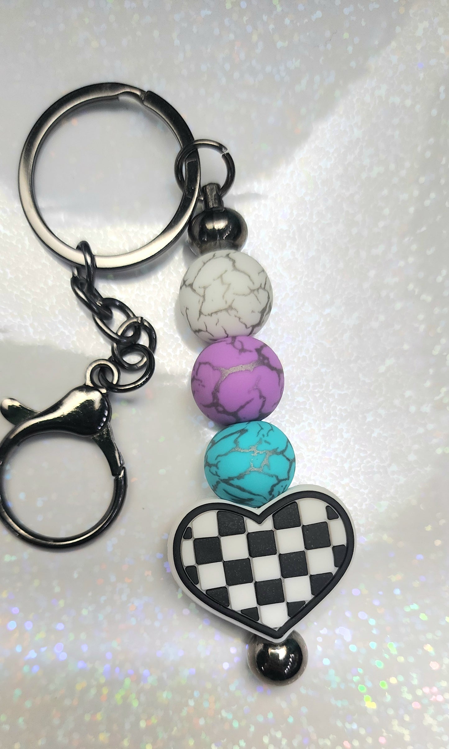Handmade Checkered Heart Keychain