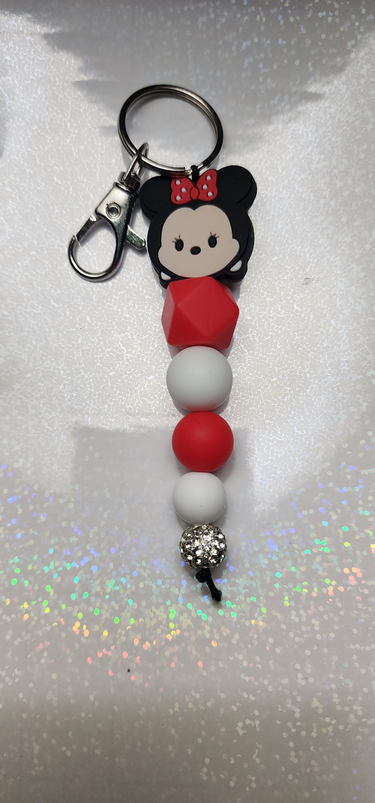 Handmade Minnie Mouse Keychain: Pink Tassel Charm