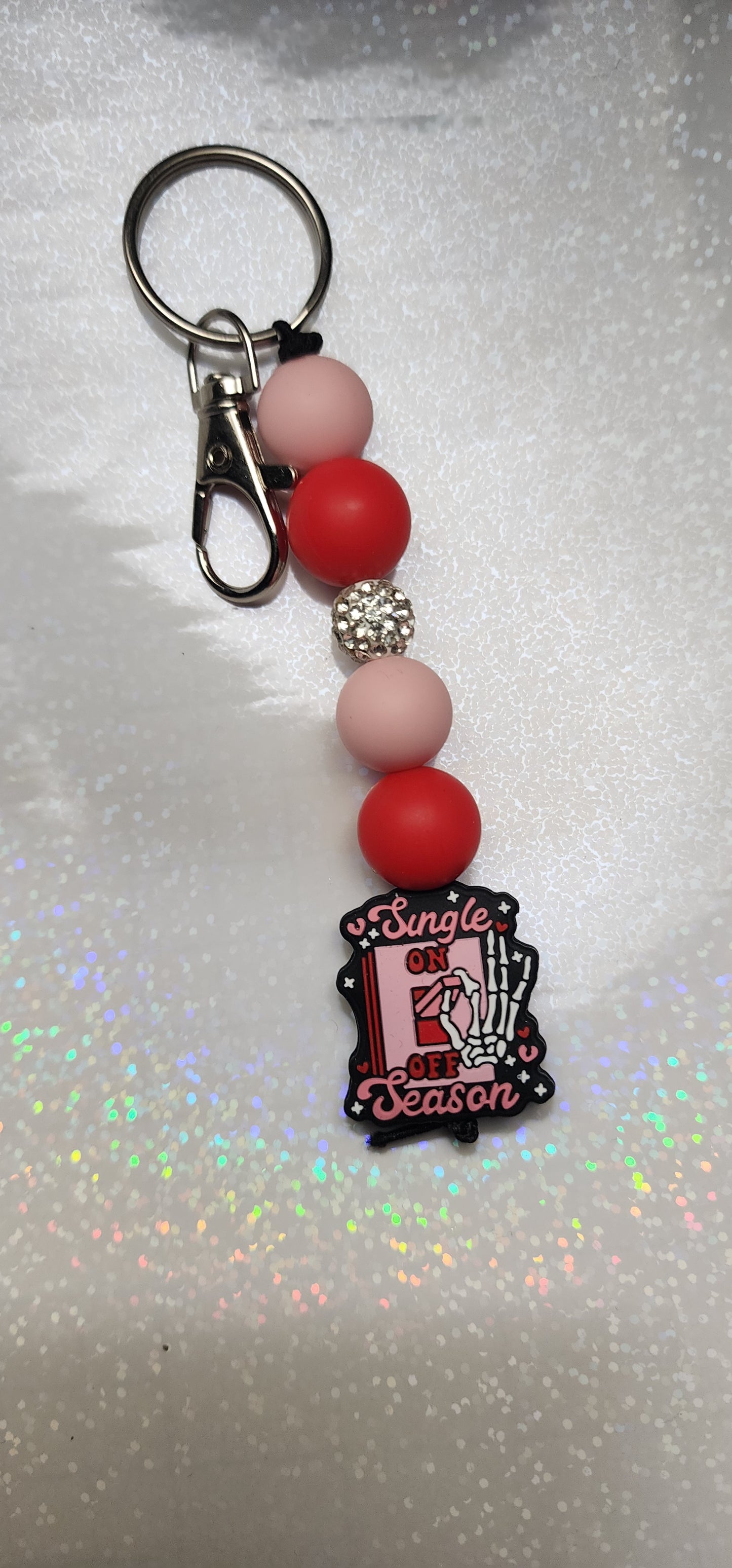 Handmade “Singles Off Season” Skull Keychain – Funny Beaded Keyring, Sassy Gift for Singles, Goth & Alternative Bag Charm
