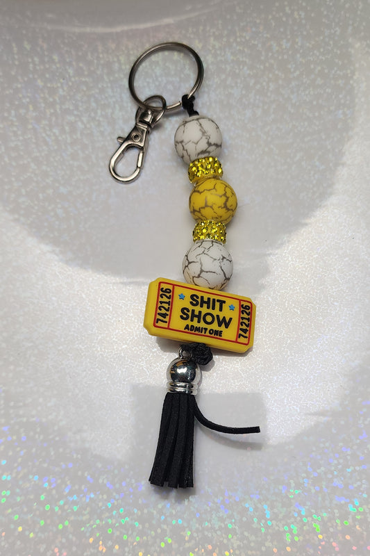 Yellow “Shit Show Admit One” Keychain – Funny AF Bag Charm, Handmade Sarcastic Gift