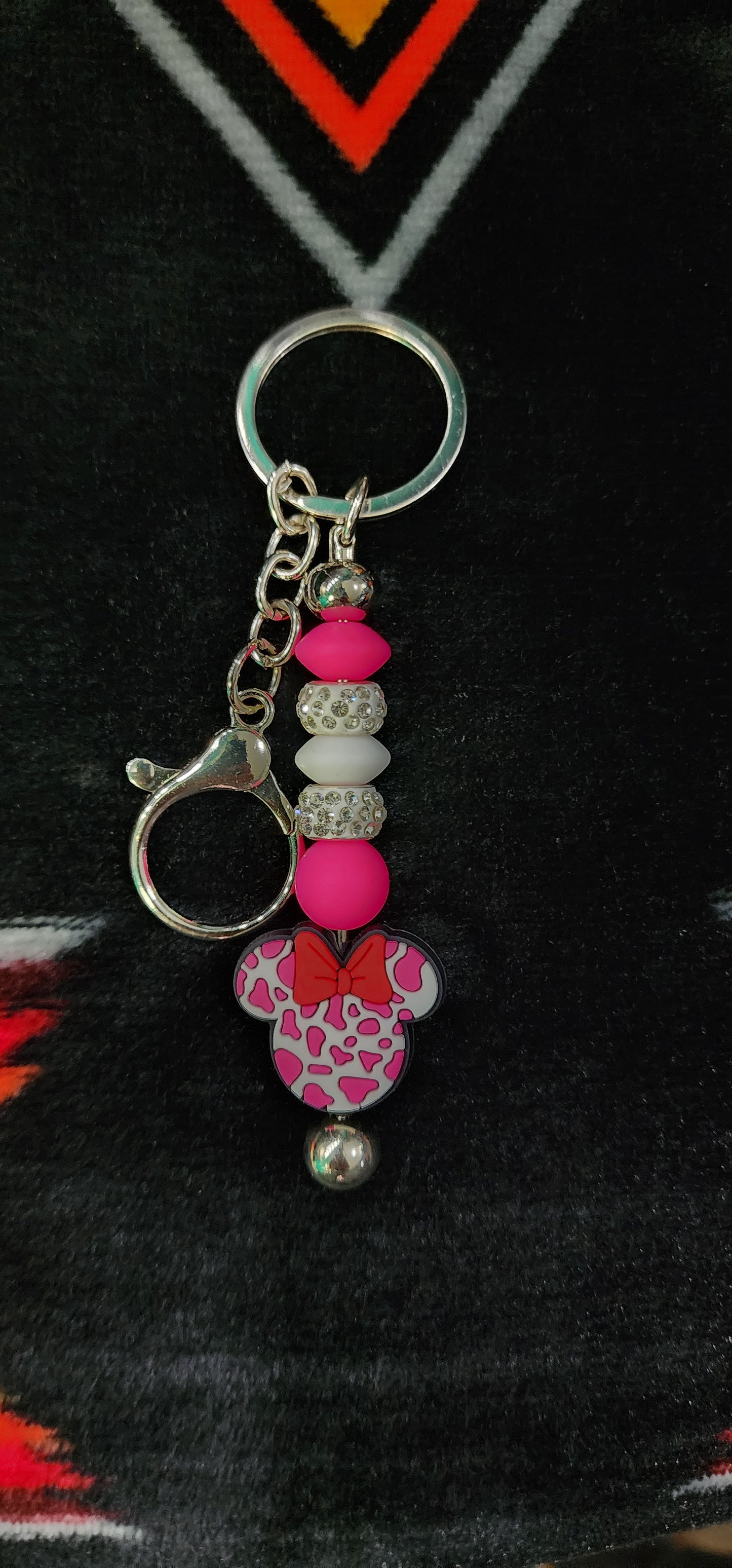 Handmade Minnie Mouse Keychain – Cow Print Bow, Disney-Inspired Gift, Cute Sassy Accessory
