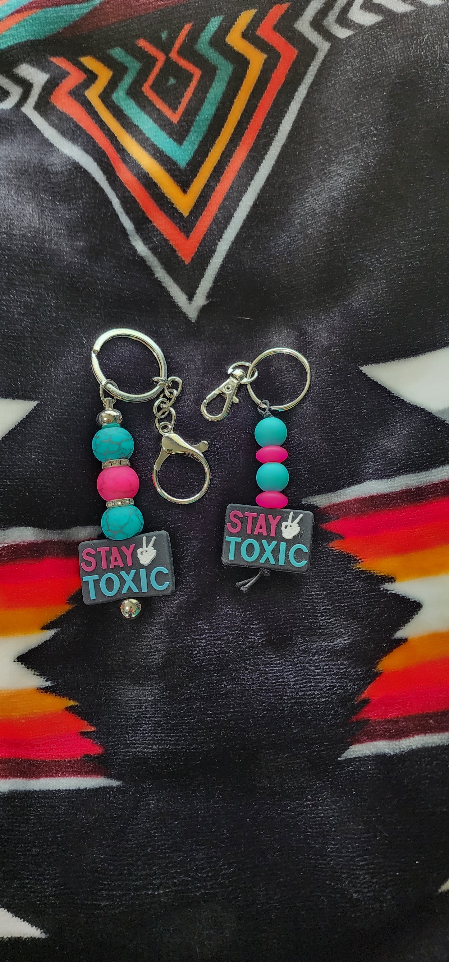 Beaded Keychain Stay Toxic Trendy Handmade Gift Colorful Beads Charm Key Ring Accessory for Women Men
