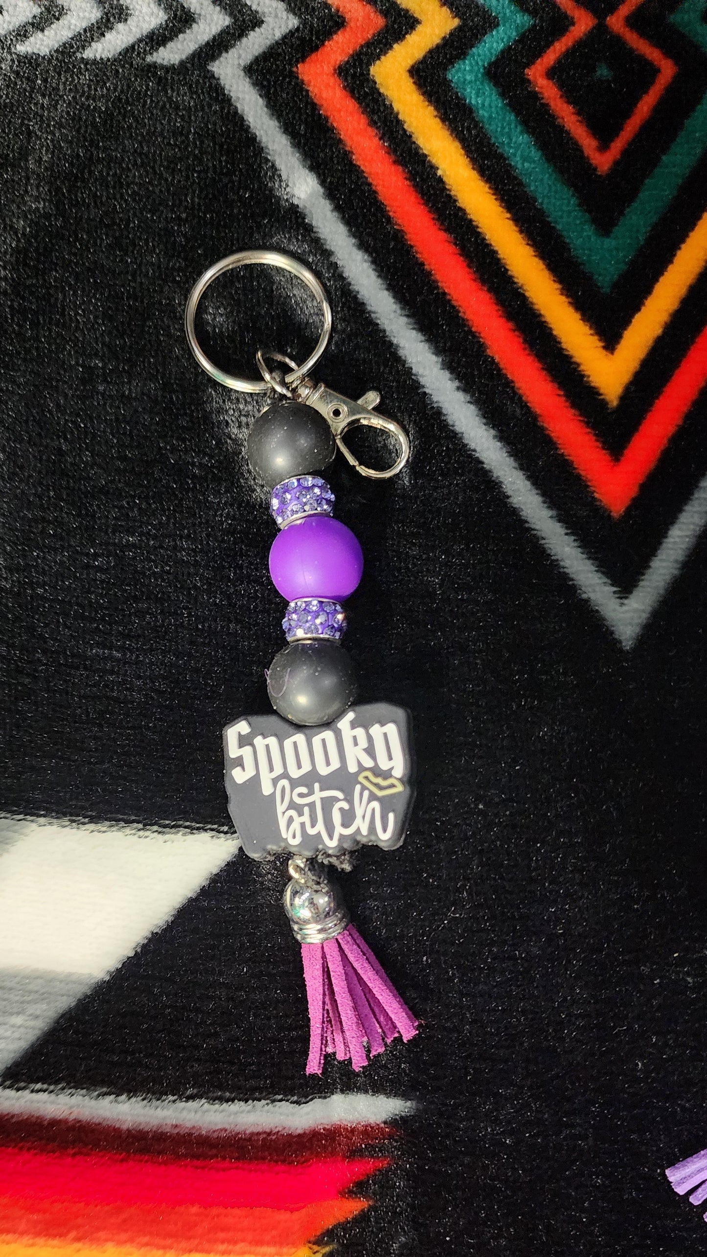 Spooky B*tch Beaded Keychain with Tassel