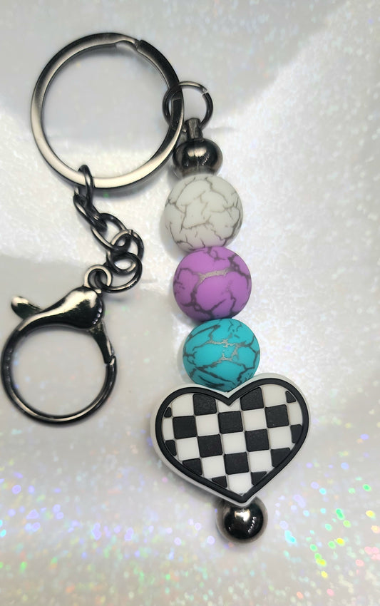 Handmade Checkered Heart Keychain