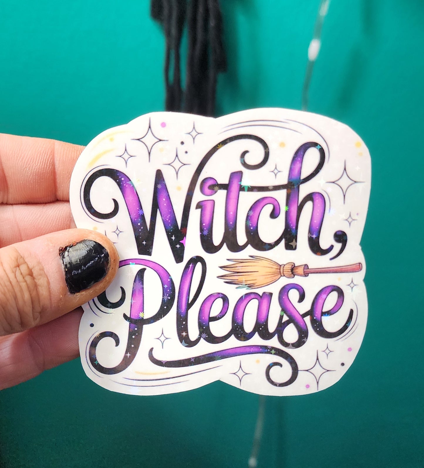 Purple Witch Please Sticker | Cute Witch Broomstick Decal | Spooky Halloween Sticker | Laptop, Water Bottle, Journal | Witchy Aesthetic