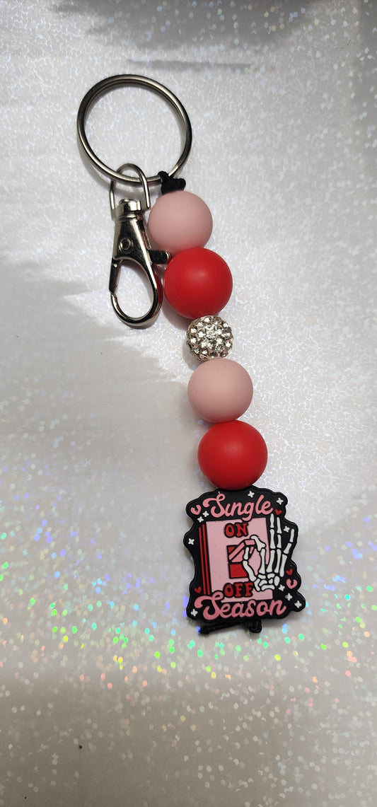 Handmade “Singles Off Season” Skull Keychain – Funny Beaded Keyring, Sassy Gift for Singles, Goth & Alternative Bag Charm