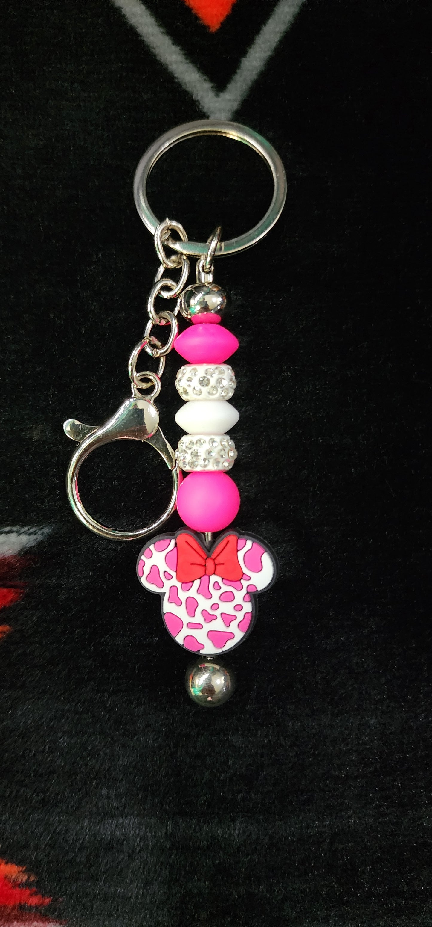 Handmade Minnie Mouse Keychain – Cow Print Bow, Disney-Inspired Gift, Cute Sassy Accessory
