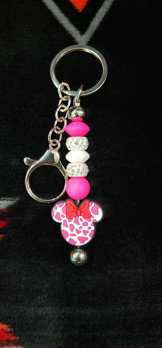 Handmade Minnie Mouse Keychain – Cow Print Bow, Disney-Inspired Gift, Cute Sassy Accessory